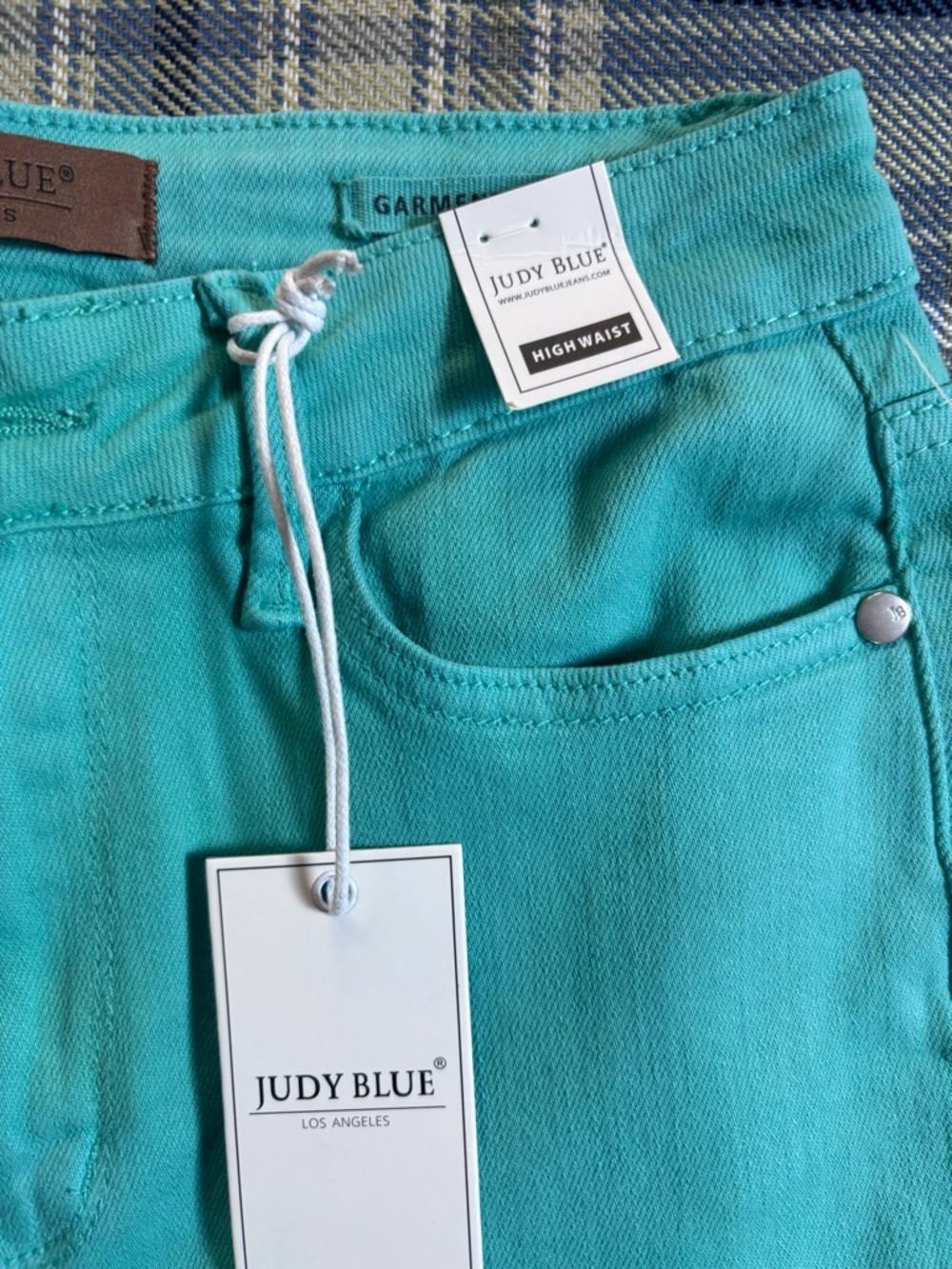 NWT JUDY BLUE high rise garment dyed slim jeans in aquamarine - Picture 6 of 14